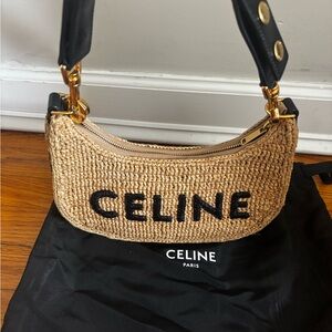 Celine Ava Black and Raffia Shoulder Bag